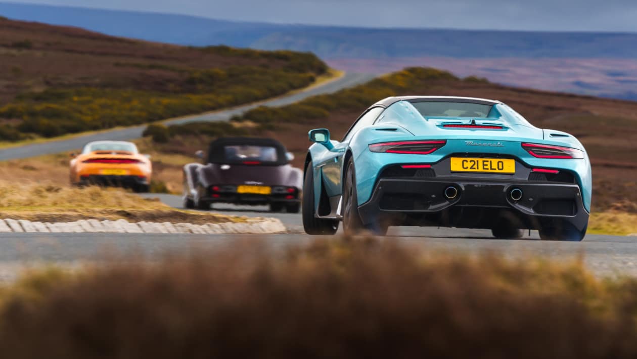 Maserati MCPura Cielo v Porsche 911 Targa GTS v Morgan Supersport